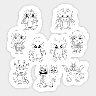 Dragons coloring, black and white, httyd party, halloween kids party, how to train dragon Sticker